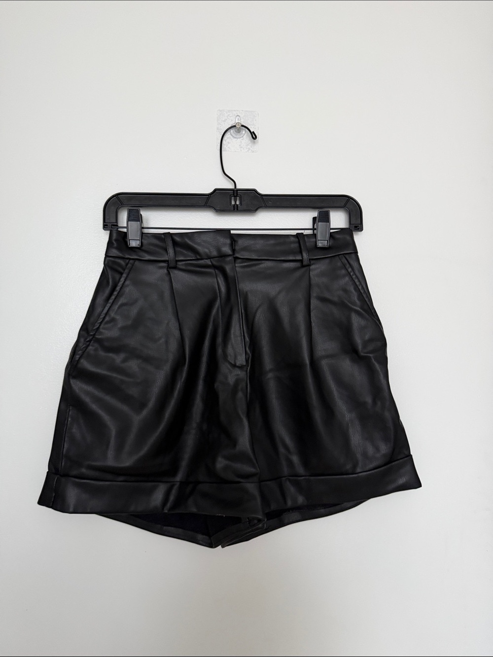 Zara Black High-Waist Faux Leather Shorts